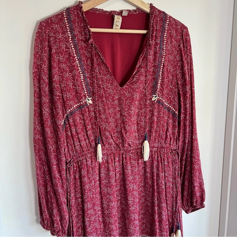 DOLAN Tassel Tie Maxi Dress in Raspberry Laurel Long Sleeve Boho,‎ Size Medium